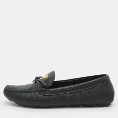 Pre-owned Prada Size 37.5 Black Leather Loafers