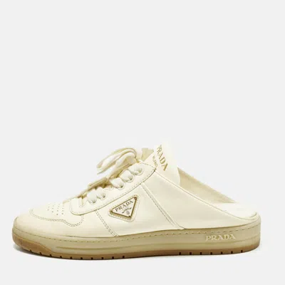 Pre-owned Prada Size 37.5 Cream Leather Sneaker Mules In White