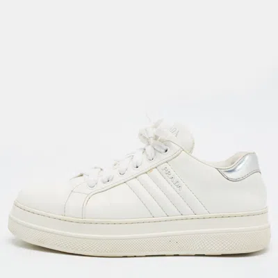 Pre-owned Prada Size 37.5 White Leather Lace Up Sneakers