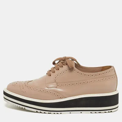 Pre-owned Prada Size 38 Beige Leather Oxford Sneakers In Sand
