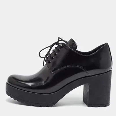 Pre-owned Prada Size 38 Black Leather Lace Up Booties