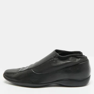 Pre-owned Prada Size 38 Black Leather Slip On Sneakers