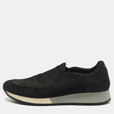 Pre-owned Prada Size 38 Black Nylon And Suede Logo Details Slip On Sneakers