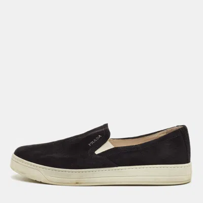 Pre-owned Prada Size 38 Black Suede Slip On Sneakers