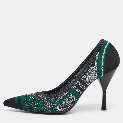 Pre-owned Prada Size 38 Green/black Knit Fabric Pumps