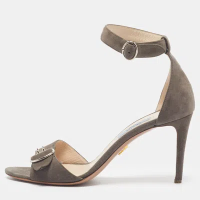 Pre-owned Prada Size 38 Grey Suede Ankle Strap Sandals In Gray