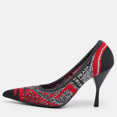 Pre-owned Prada Size 38 Multicolor Knit Fabric Pointed Toe Pumps