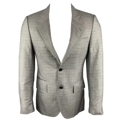Pre-owned Prada Size 38 Regular Plaid Grey Wool / Silk Notch Lapel Sport Coat In Gray