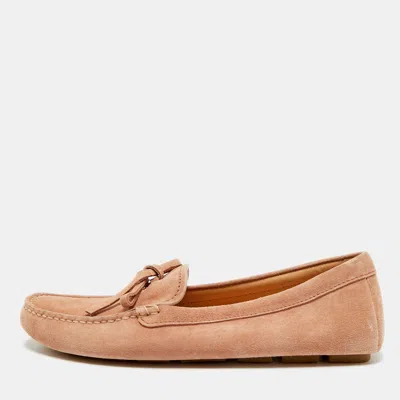 Pre-owned Prada Size 38.5 Beige Suede Driver Loafers In Sand