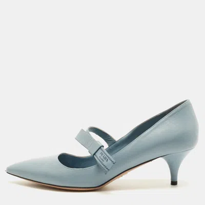 Pre-owned Prada Size 38.5 Blue Leather Mary Jane Pumps