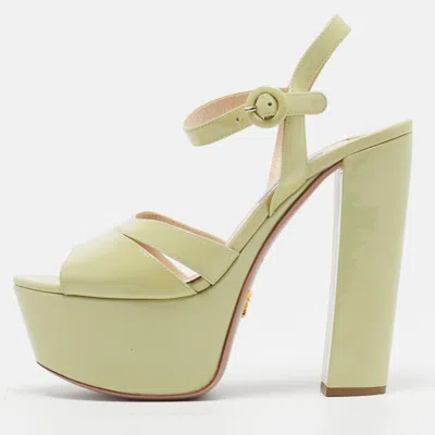 Pre-owned Prada Size 38.5 Pale Green Patent Leather Platform Ankle Strap Sandals