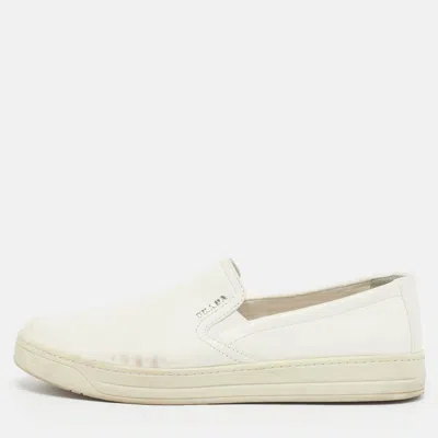 Pre-owned Prada Size 38.5 White Leather Slip On Sneakers
