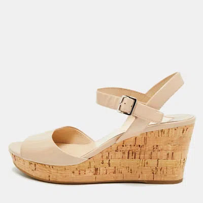 Pre-owned Prada Size 39 Beige Patent Leather Cork Wedge Sandals
