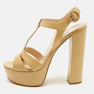 Pre-owned Prada Size 39 Beige Saffiano Leather Ankle Strap Sandals