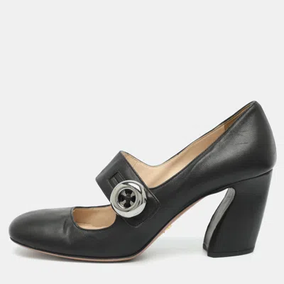 Pre-owned Prada Size 39 Black Leather Mary Jane Pumps