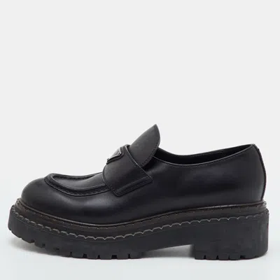 Pre-owned Prada Size 39 Black Leather Triangle Logo Platform Loafers