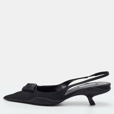 Pre-owned Prada Size 39 Black Nylon Slingback Pumps
