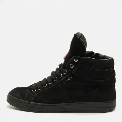 Pre-owned Prada Size 39 Black Suede High Top Sneakers