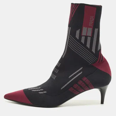 Pre-owned Prada Size 39 Black/purple Knit Fabric Sock Boots