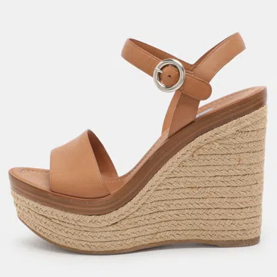 Pre-owned Prada Size 39 Brown Leather Wedge Espadrille Platfrom Sandals
