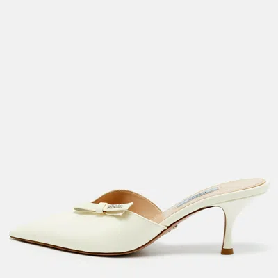 Pre-owned Prada Size 39 Cream Saffiano Leather Mules In White