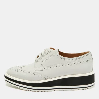 Pre-owned Prada Size 39 Light Grey Leather Lace Up Wingtip Brogue Derby In Gray