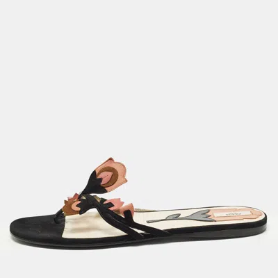 Pre-owned Prada Size 39 Multicolor Suede Thong Sandals
