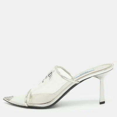 Pre-owned Prada Size 39 Transparent Pvc Logo Print Slide Sandals