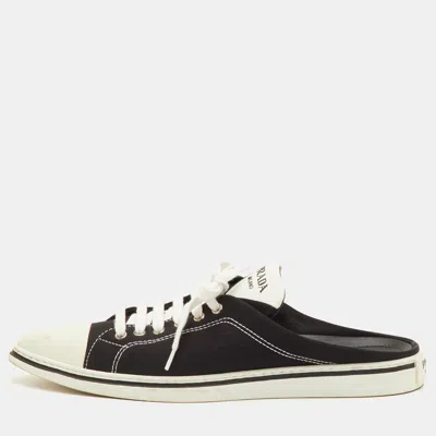 Pre-owned Prada Size 39.5 Black Canvas Pointed Toe Lace Up Mule Sneakers