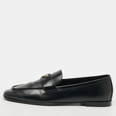 Pre-owned Prada Size 39.5 Black Leather Brushed Slip On Loafers