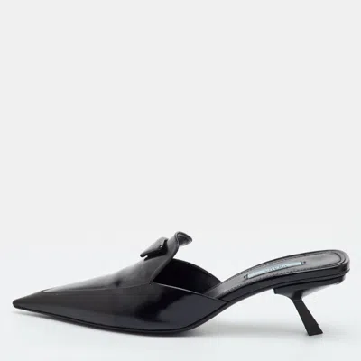 Pre-owned Prada Size 39.5 Black Leather Mules