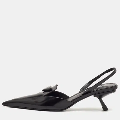 Pre-owned Prada Size 39.5 Black Leather Pointed Toe Slingback Pumps