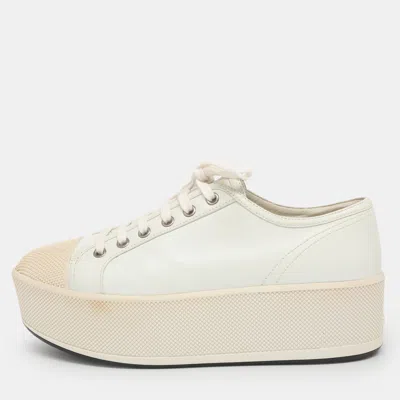 Pre-owned Prada Size 39.5 White Leather Platform Low Top Sneakers