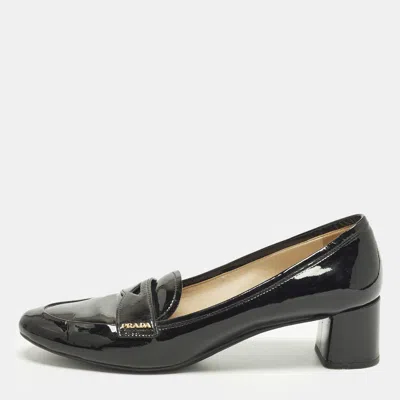 Pre-owned Prada Size 40 Black Patent Leather Block Heel Loafer Pumps