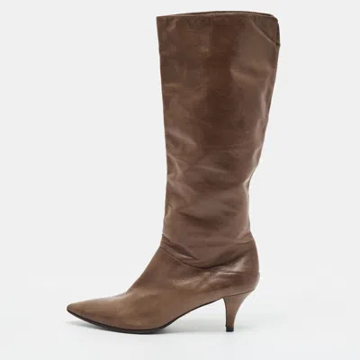 Pre-owned Prada Size 40 Brown Leather Knee Length Boots