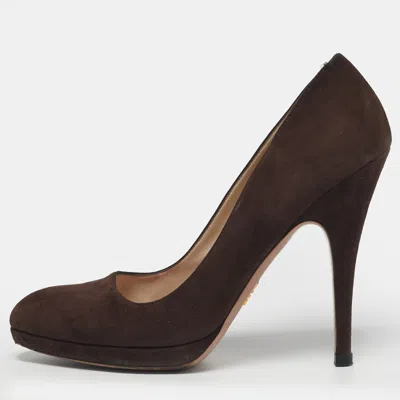 Pre-owned Prada Size 40 Brown Suede Platform Pumps