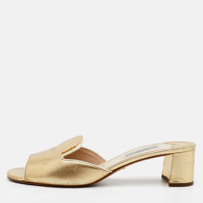 Pre-owned Prada Size 40 Gold Leather Slide Sandals