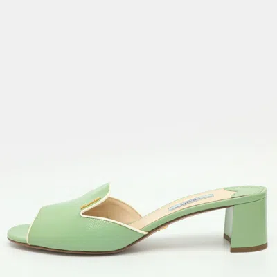 Pre-owned Prada Size 40 Green Patent Leather Mules Slide Sandals