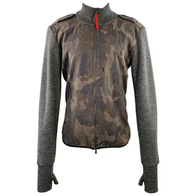 Pre-owned Prada Size 40 Grey Brown Camouflage Virgin Wool Blend Zip Up Jacket In Gray