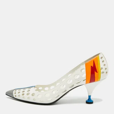 Pre-owned Prada Size 40 Multicolor Laser Cut Leather Pointed Toe Pumps