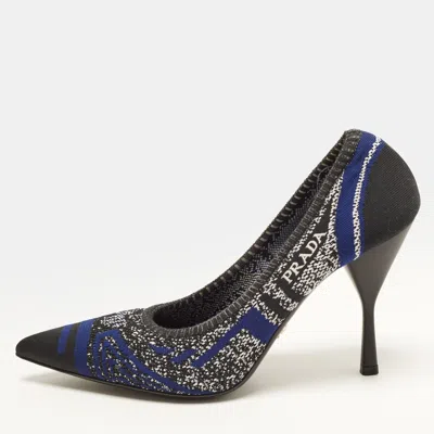 Pre-owned Prada Size 40 Navy Blue/black Knit Fabric Pointed Toe Pumps