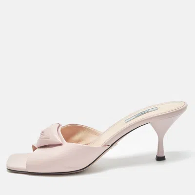 Pre-owned Prada Size 40 Pink Leather Logo Slide Sandals