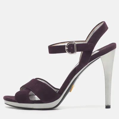 Pre-owned Prada Size 40 Purple Suede Ankle Strap Sandals