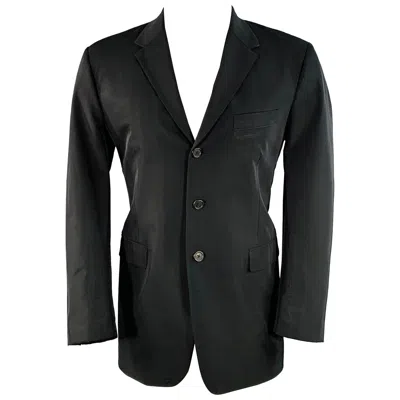 Pre-owned Prada Size 40 Regular Black Polyester Blend Notch Lapel Three Button Sport Coat