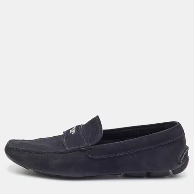 Pre-owned Prada Size 40.5 Dark Navy Blue Suede Slip On Loafers