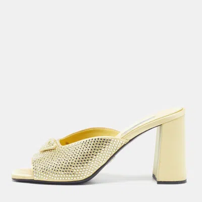 Pre-owned Prada Size 40.5 Green Satin Platform Sandals