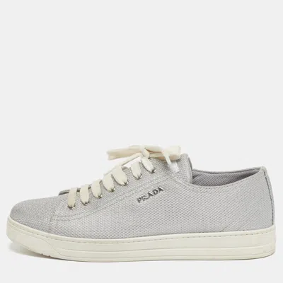 Pre-owned Prada Size 40.5 Silver Metallic Fabric Low Top Sneakers