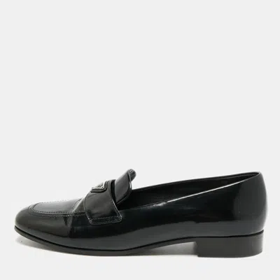 Pre-owned Prada Size 41 Black Brushed Leather Penny Loafers