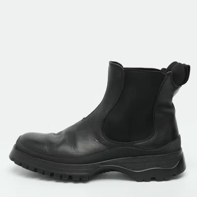 Pre-owned Prada Size 41 Black Elastane And Leather Ankle Length Boots