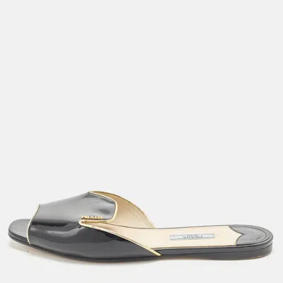 Pre-owned Prada Size 41 Black Patent Leather Slide Sandals